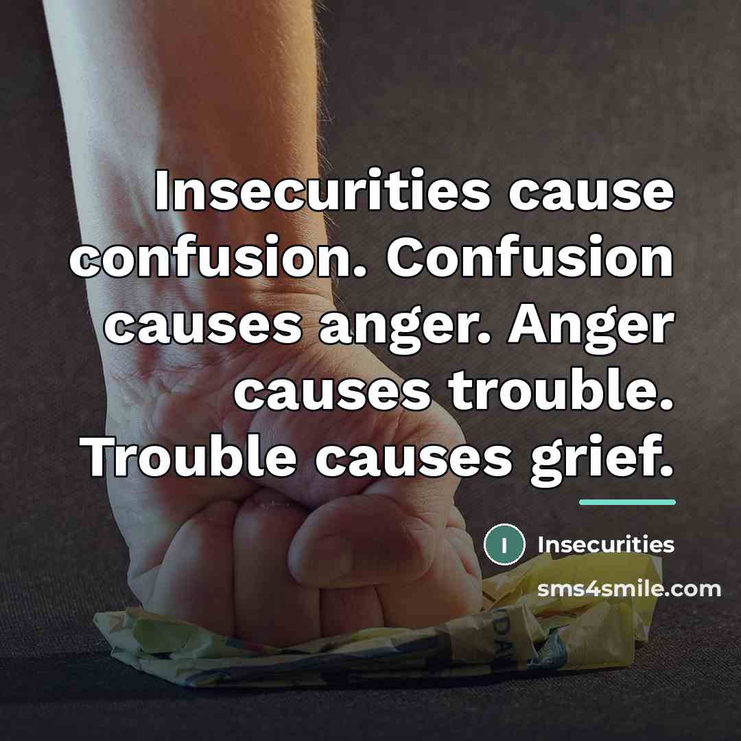 “Insecurities cause confusion. Confusion causes anger. Anger causes trouble. Trouble…” quote by Insecurities