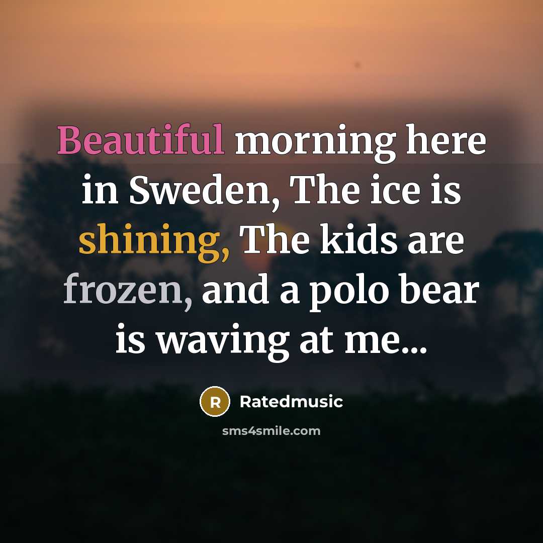 “Beautiful morning here in Sweden, The ice is shining, The kids are frozen, and a polo bear is waving at me...” quote by Ratedmusic