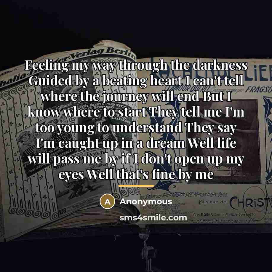 “Feeling my way through the darkness Guided by a beating…” quote by Anonymous