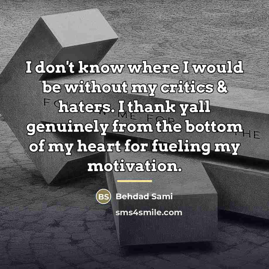 “I don't know where I would be without my critics…” quote by Behdad Sami