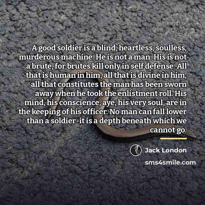 “A good soldier is a blind, heartless, soulless, murderous machine.…” quote by Jack London