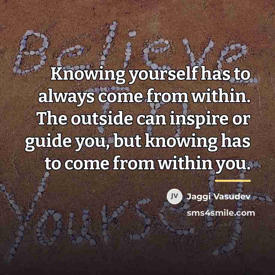 “Knowing yourself has to always come from within. The outside…” quote by Jaggi Vasudev