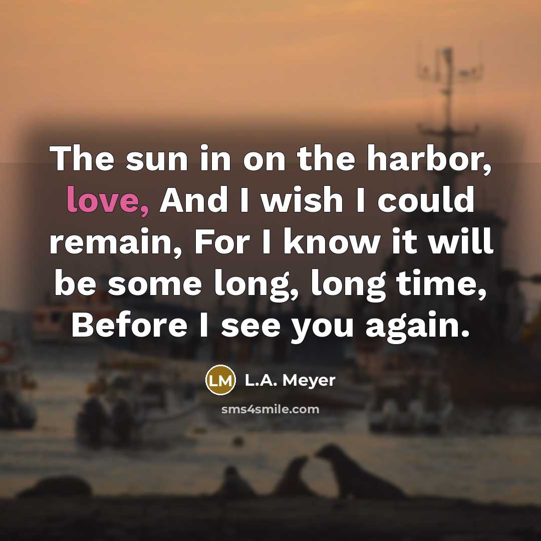 “The sun in on the harbor, love, And I wish I could remain, For I know it will be some long, long time, Before I see you again.” quote by L.A. Meyer