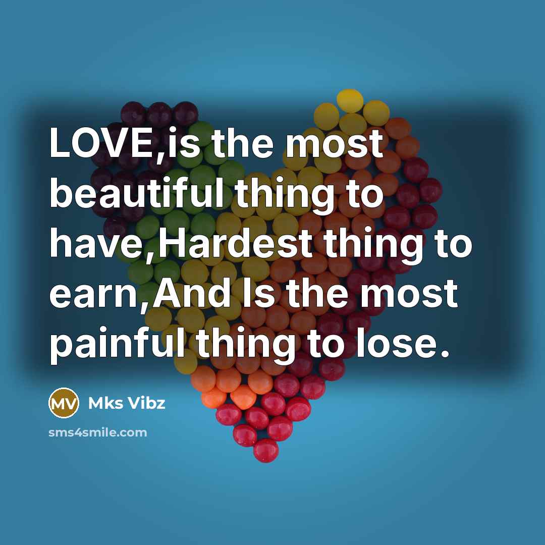 “LOVE,is the most beautiful thing to have,Hardest thing to earn,And…” quote by Mks Vibz