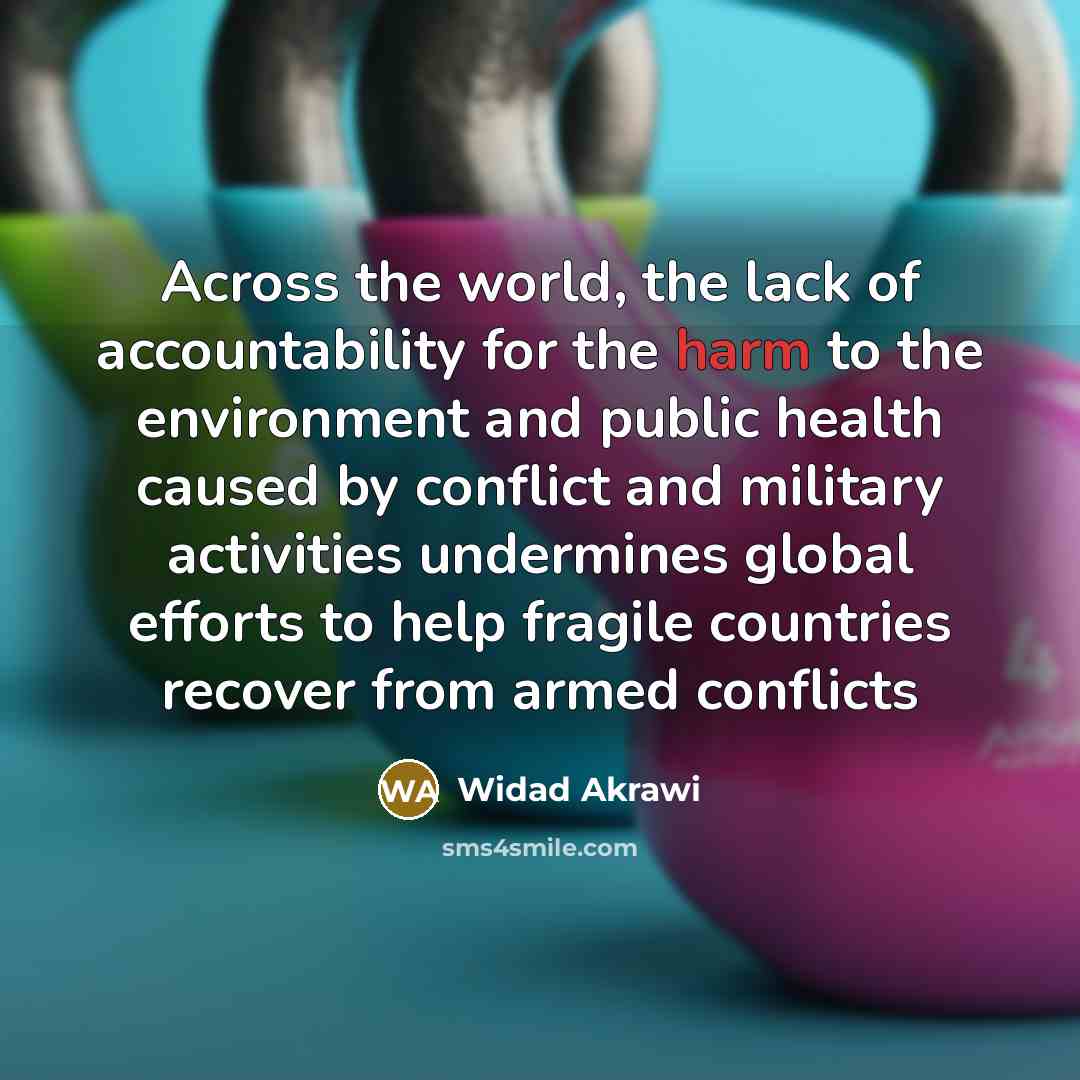 “Across the world, the lack of accountability for the harm…” quote by Widad Akrawi