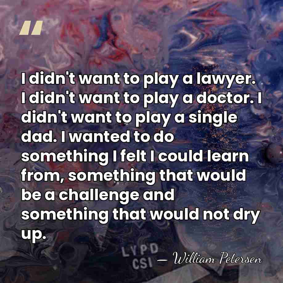 I didn't want to play a lawyer. I didn't want to play&hellip; - William Petersen