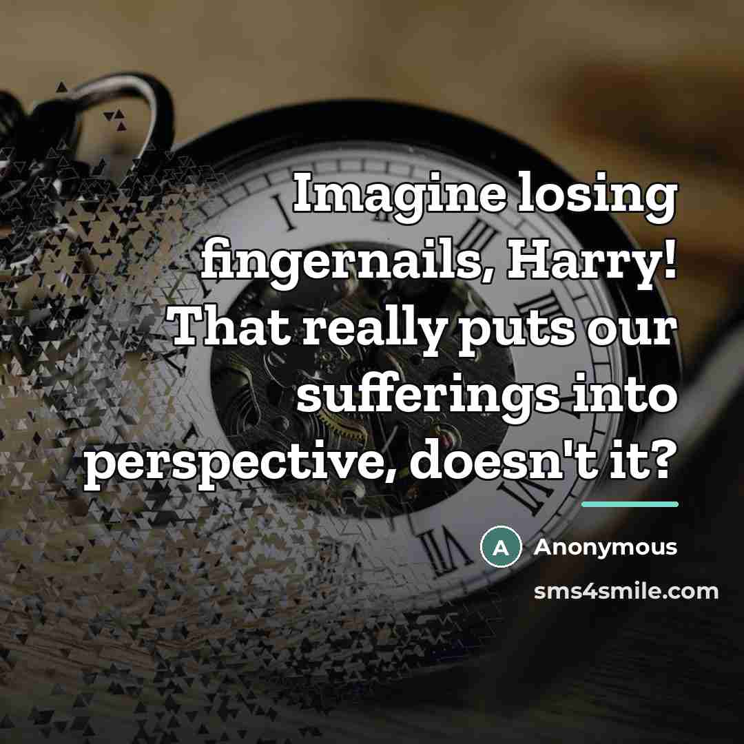 “Imagine losing fingernails, Harry! That really puts our sufferings into…” quote by Anonymous