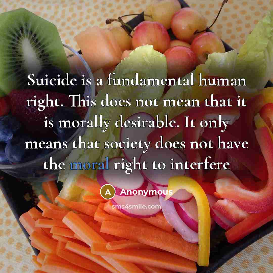 “Suicide is a fundamental human right. This does not mean that it is morally desirable. It only means that society does not have the moral right to interfere” quote by Anonymous