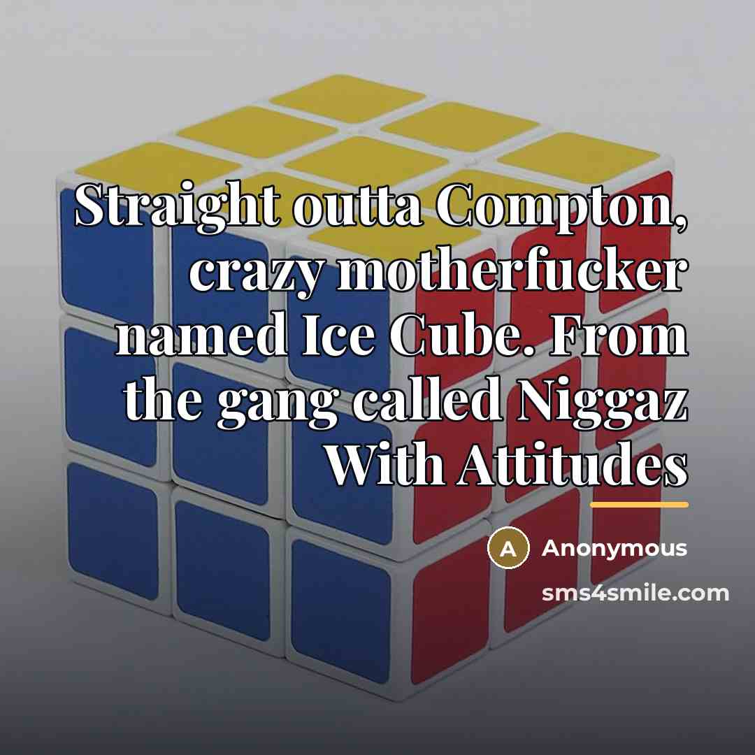 “Straight outta Compton, crazy motherfucker named Ice Cube. From the…” quote by Anonymous