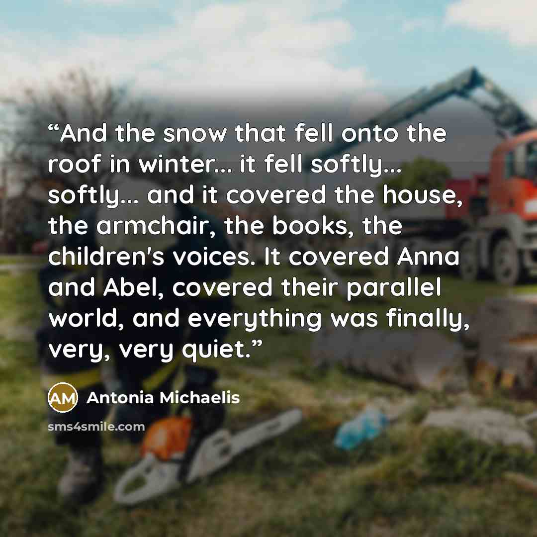 “And the snow that fell onto the roof in winter... it fell softly... softly... and it covered the house, the armchair, the books, the children's voices. It covered Anna and Abel, covered their parallel world, and everything was finally, very, very quiet.” quote by Antonia Michaelis