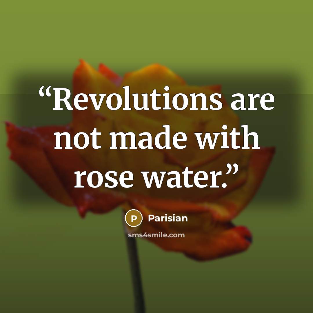 “Revolutions are not made with rose water.” quote by Parisian