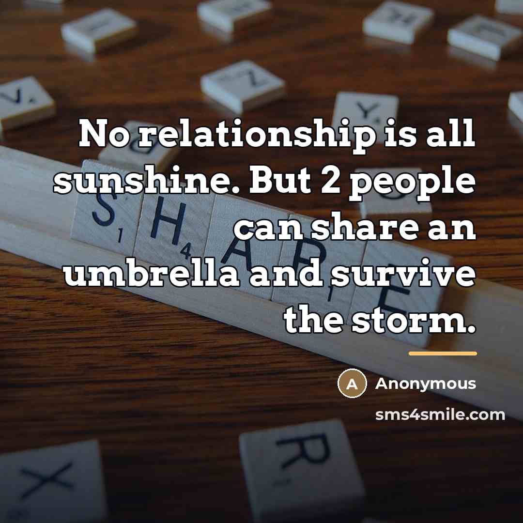 “No relationship is all sunshine. But 2 people can share…” quote by Anonymous