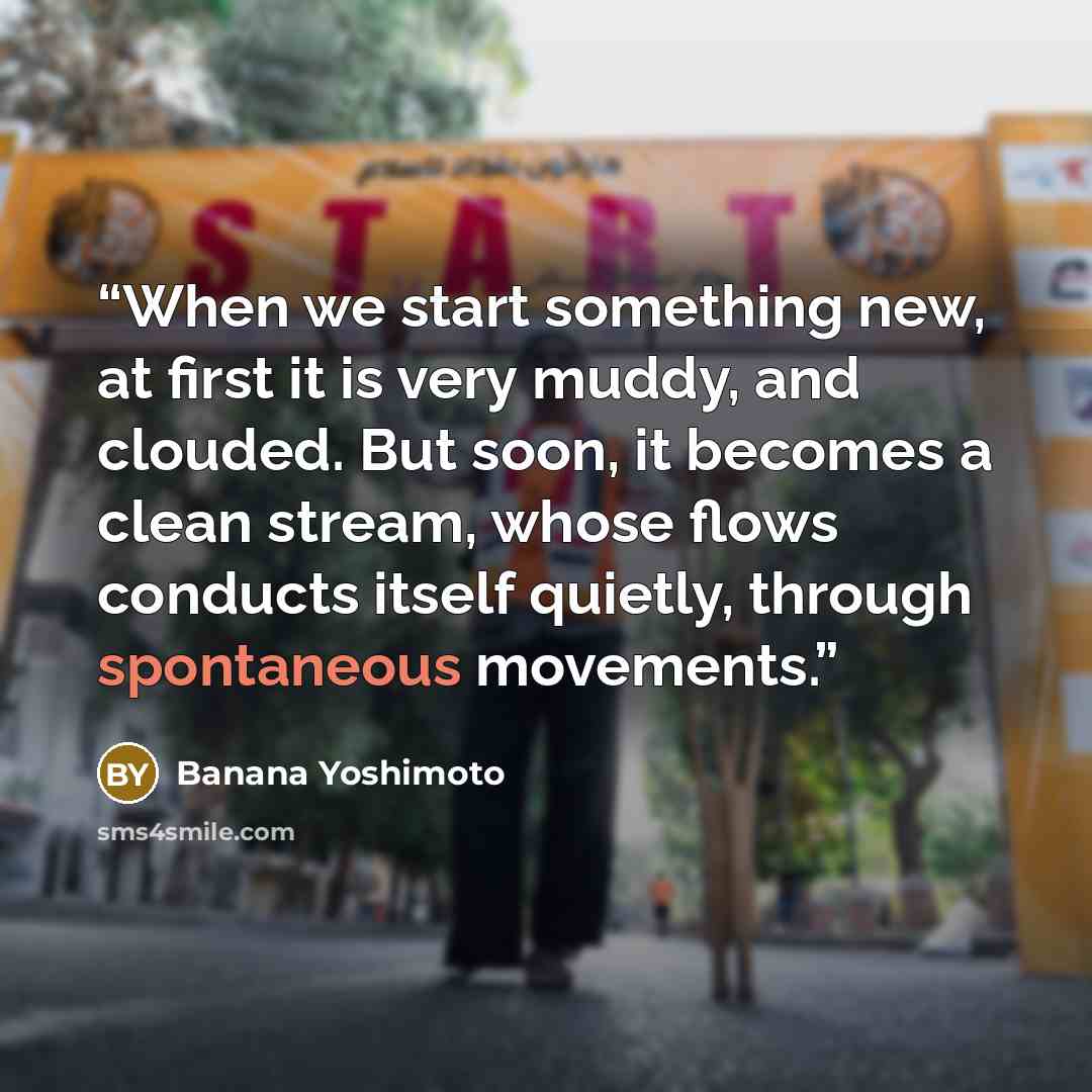 “When we start something new, at first it is very muddy, and clouded. But soon, it becomes a clean stream, whose flows conducts itself quietly, through spontaneous movements.” quote by Banana Yoshimoto