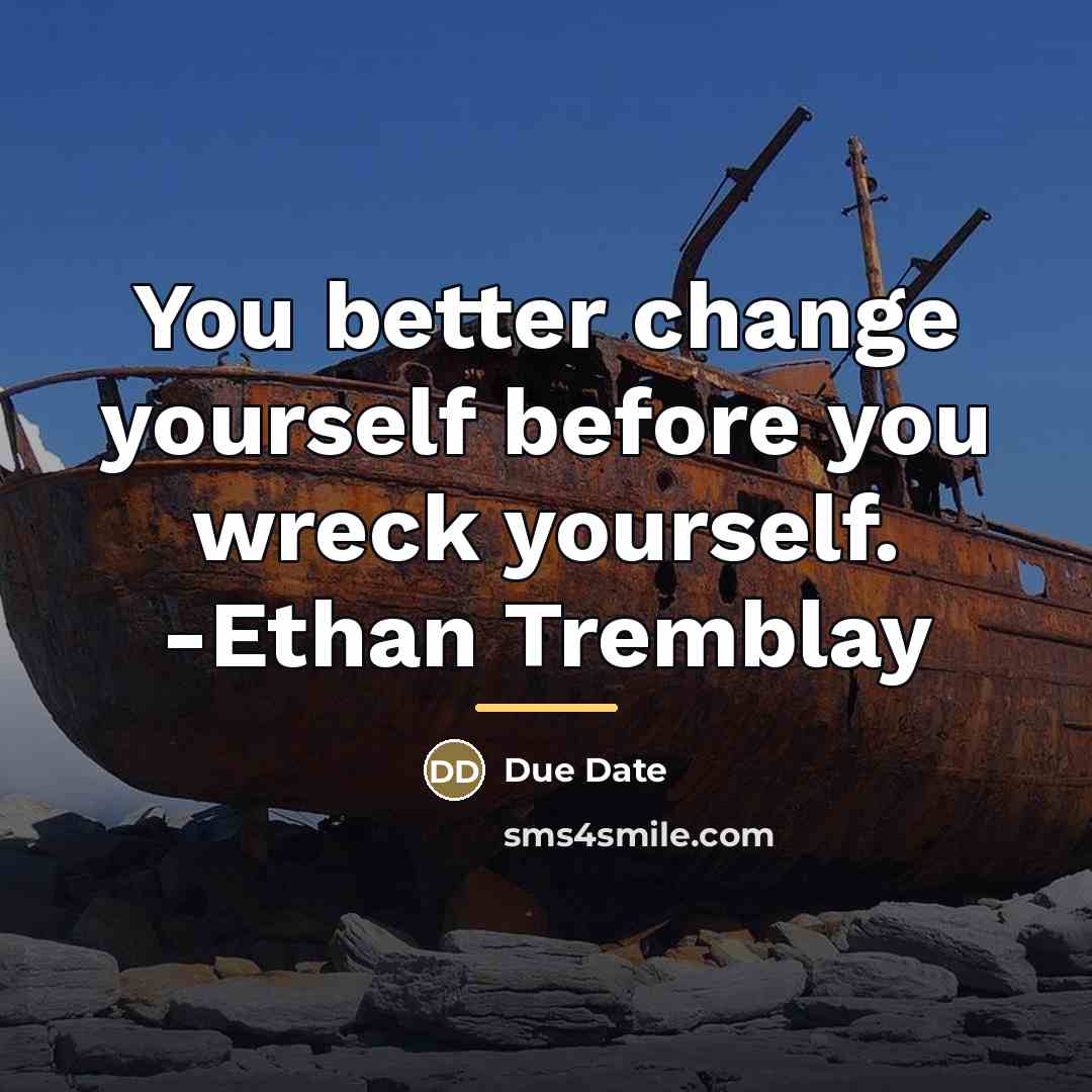 “You better change yourself before you wreck yourself. -Ethan Tremblay…” quote by Due Date