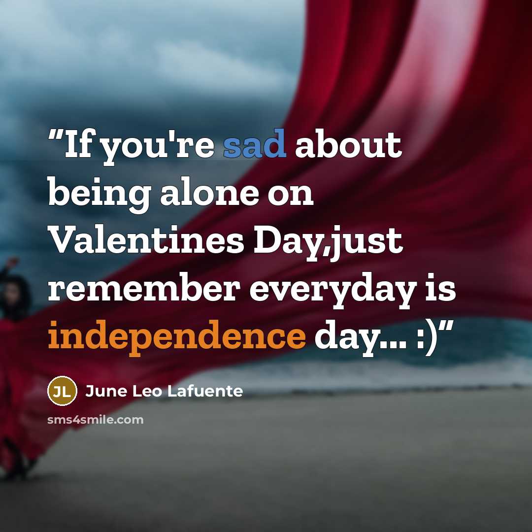 “If you're sad about being alone on Valentines Day,just remember everyday is independence day... :)” quote by June Leo Lafuente