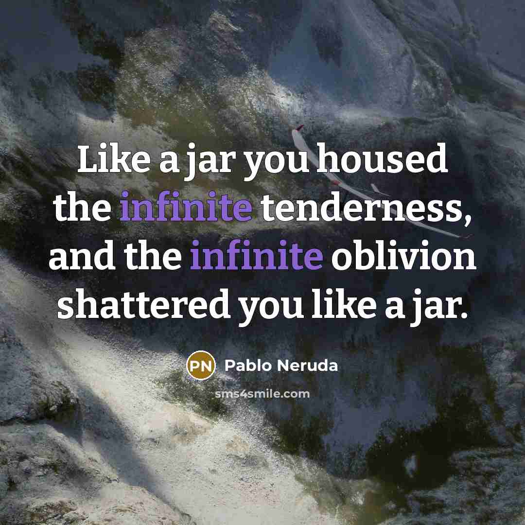 “Like a jar you housed the infinite tenderness, and the…” quote by Pablo Neruda