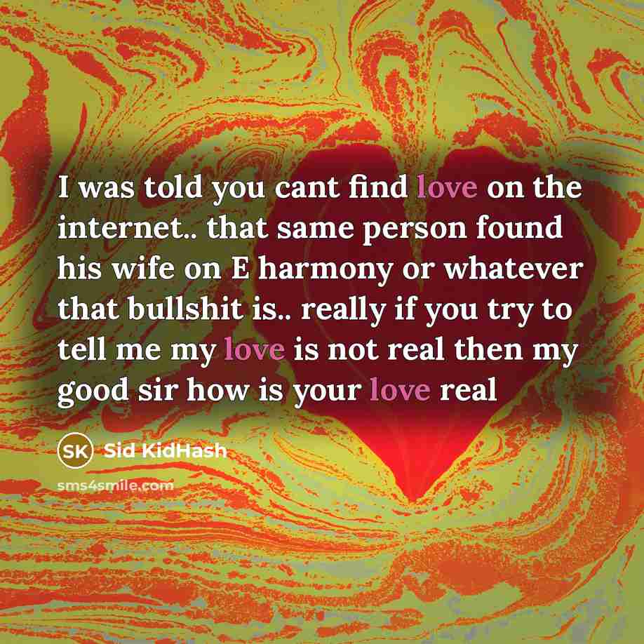 “I was told you cant find love on the internet..…” quote by Sid KidHash