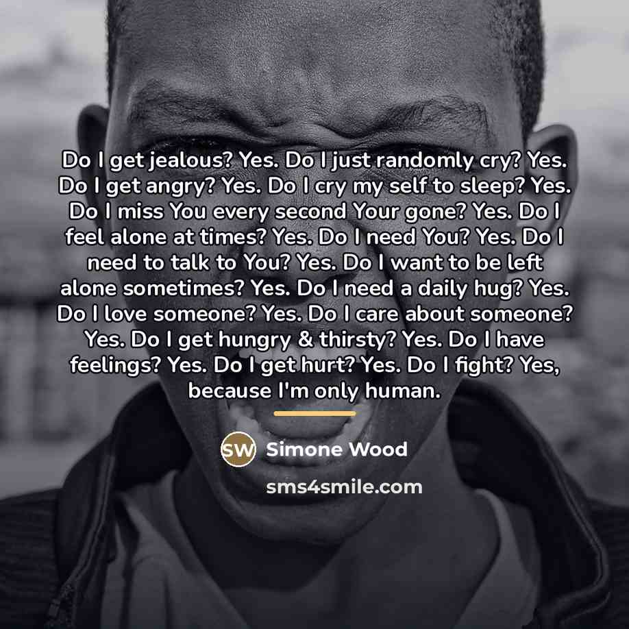 “Do I get jealous? Yes. Do I just randomly cry?…” quote by Simone Wood