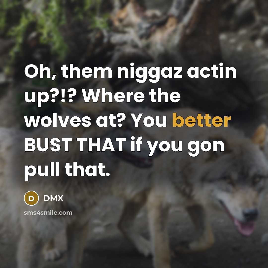 “Oh, them niggaz actin up?!? Where the wolves at? You better BUST THAT if you gon pull that.” quote by Dmx