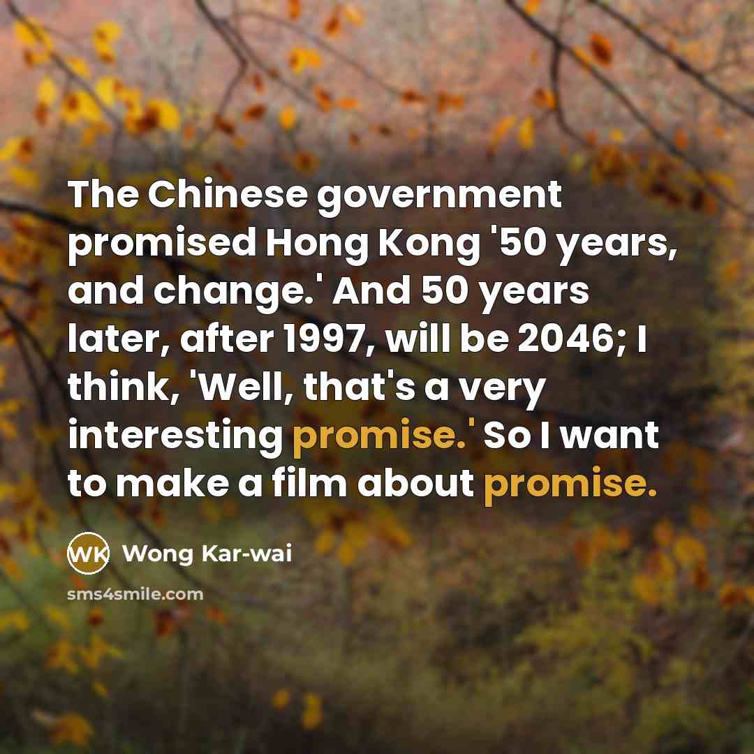 “The Chinese government promised Hong Kong '50 years, and change.'…” quote by Wong Kar-wai