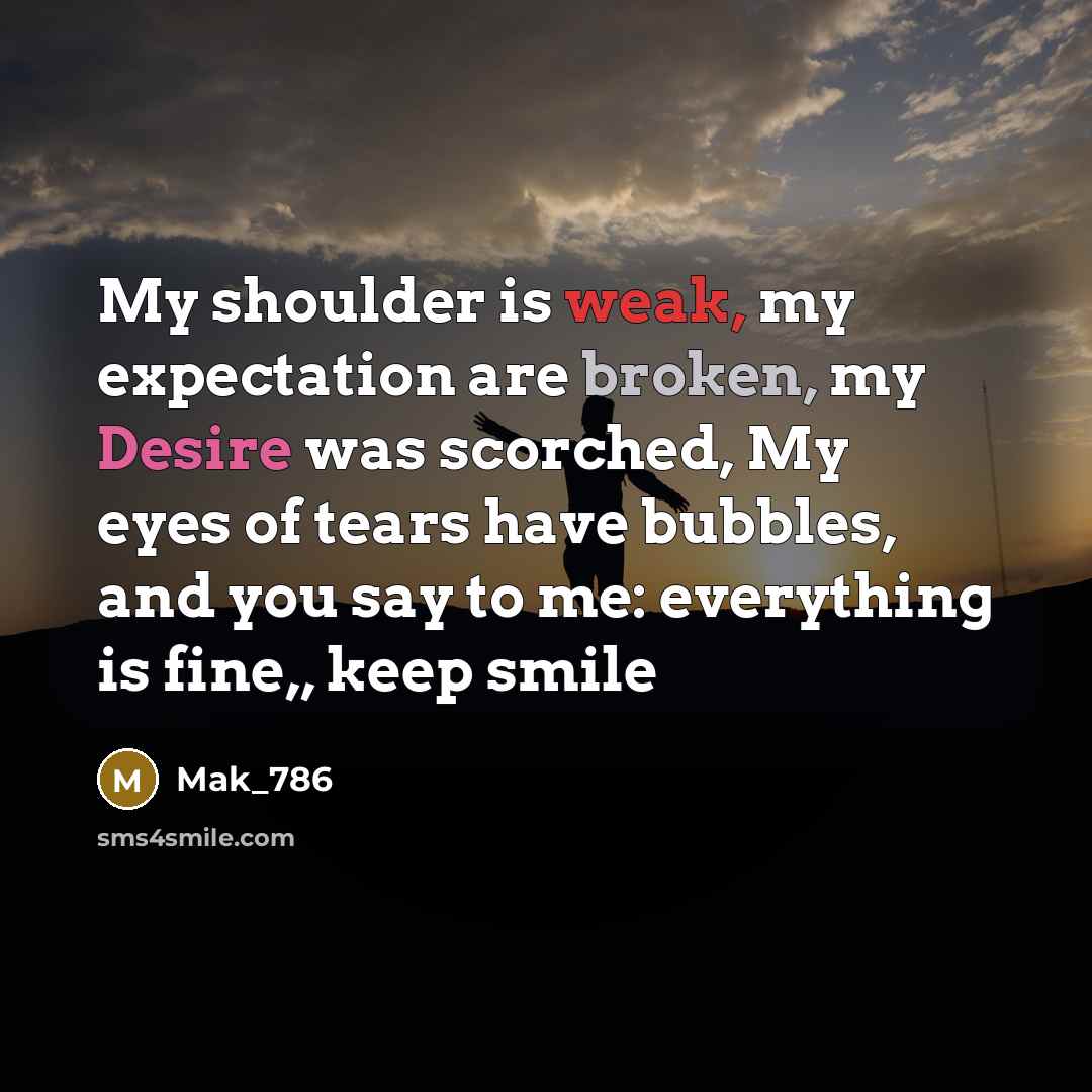 “My shoulder is weak, my expectation are broken, my Desire…” quote by Mak_786