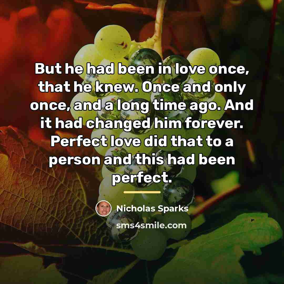 “But he had been in love once, that he knew.…” quote by Nicholas Sparks
