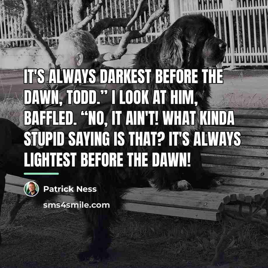 “It's always darkest before the dawn, Todd.” I look at…” quote by Patrick Ness