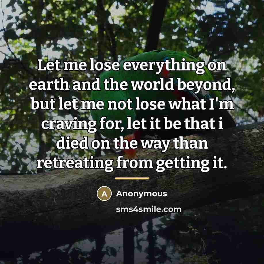 “Let me lose everything on earth and the world beyond,…” quote by Anonymous
