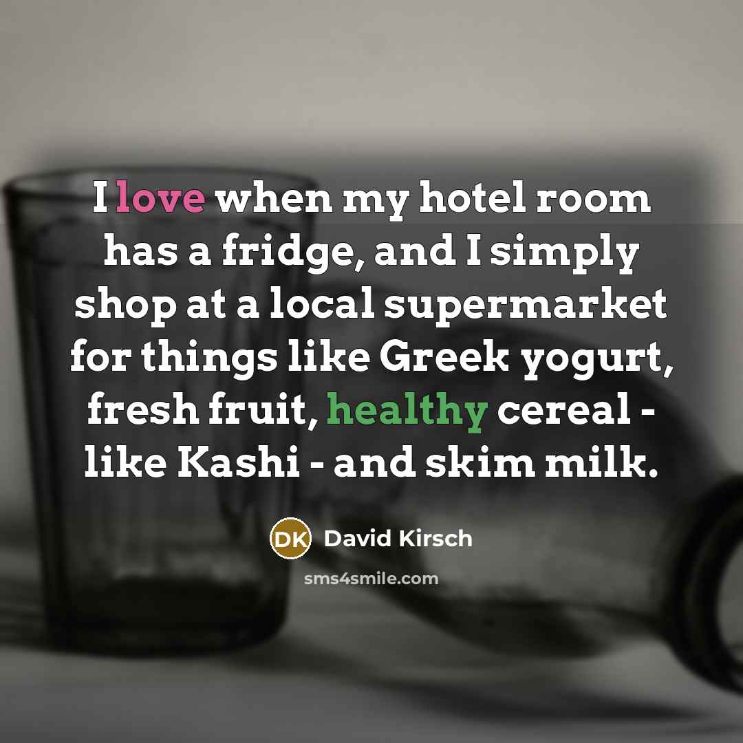 “I love when my hotel room has a fridge, and…” quote by David Kirsch