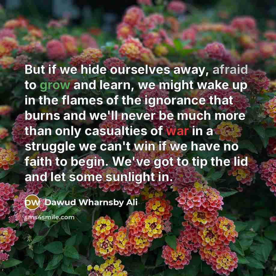 “But if we hide ourselves away, afraid to grow and…” quote by Dawud Wharnsby Ali
