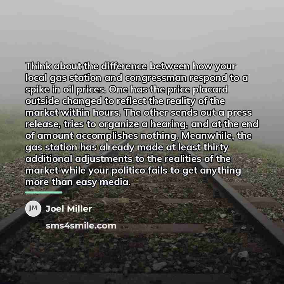“Think about the difference between how your local gas station…” quote by Joel Miller