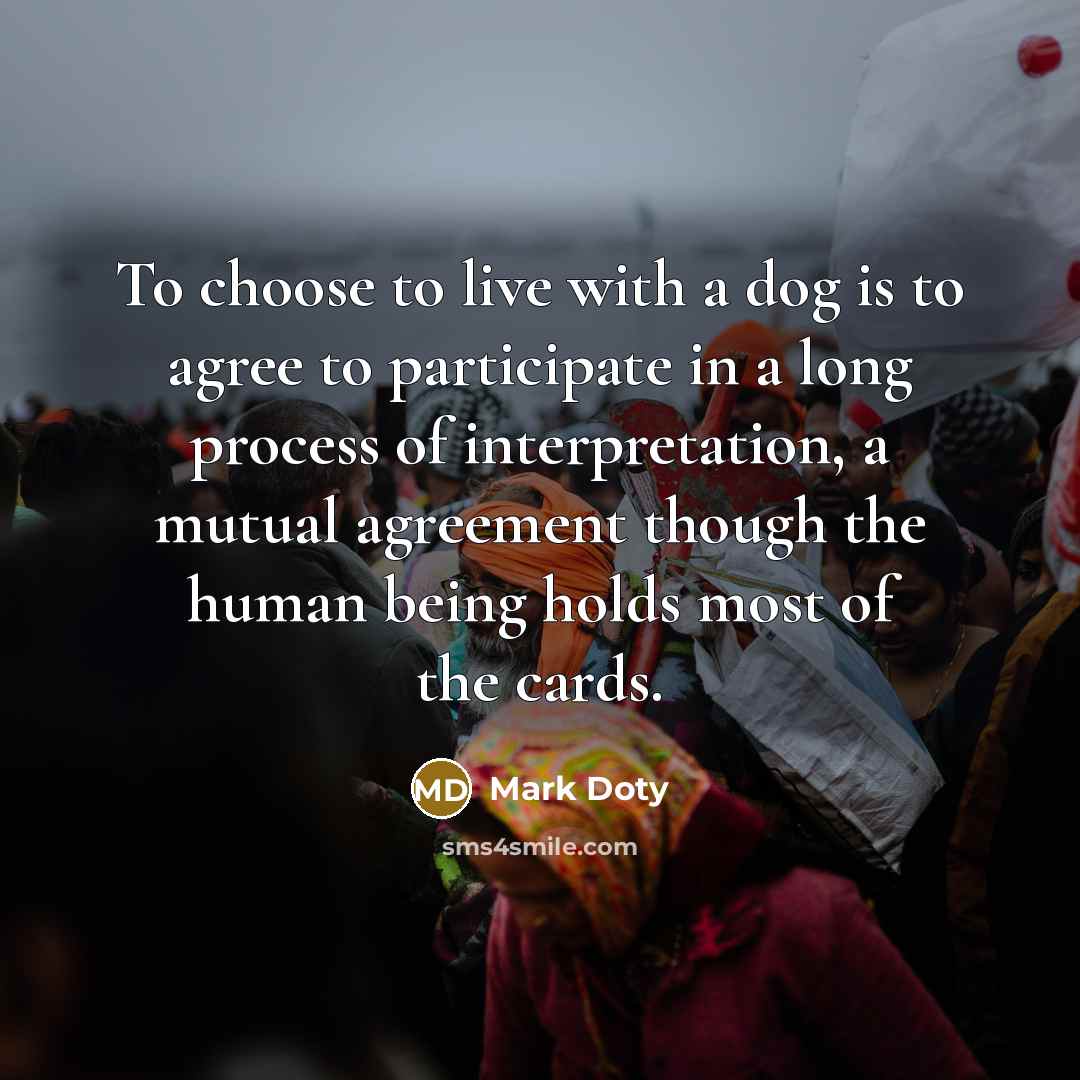 “To choose to live with a dog is to agree…” quote by Mark Doty