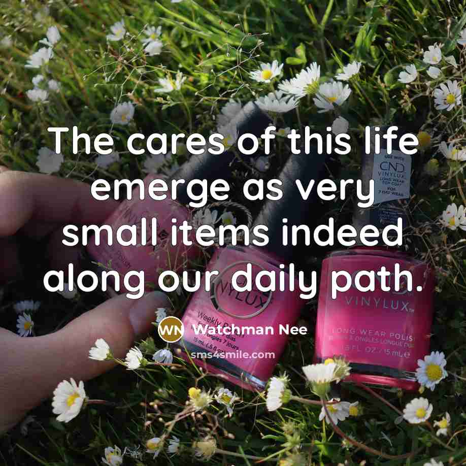 “The cares of this life emerge as very small items…” quote by Watchman Nee