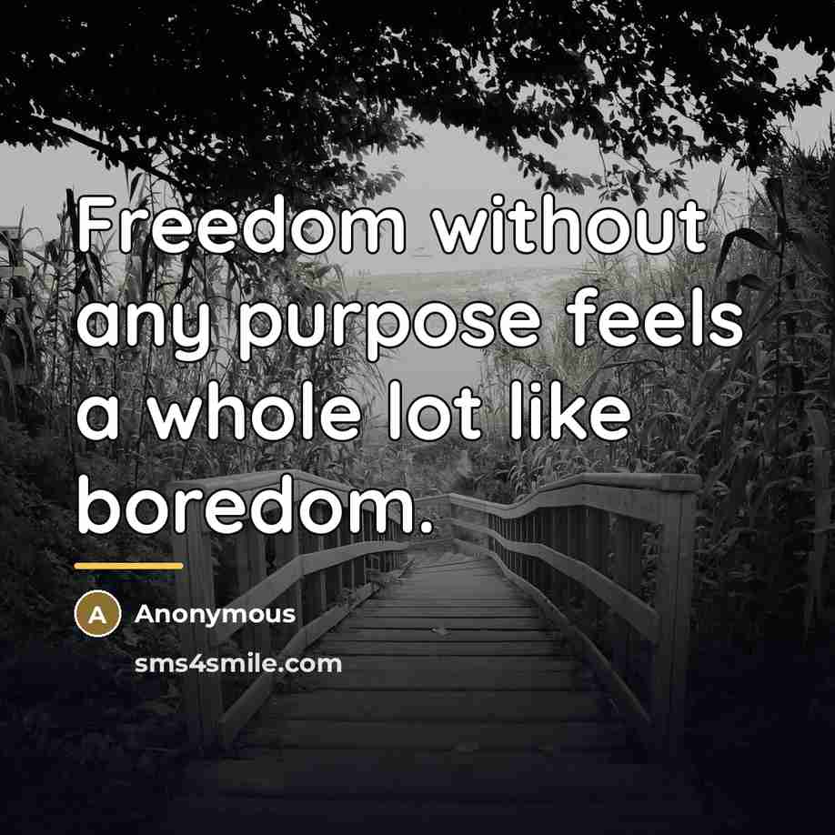 “Freedom without any purpose feels a whole lot like boredom.…” quote by Anonymous