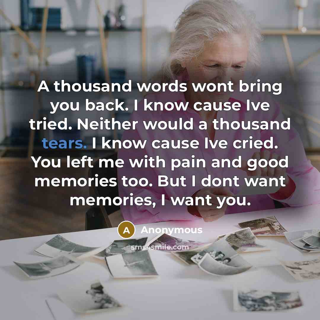 “A thousand words wont bring you back. I know cause…” quote by Anonymous