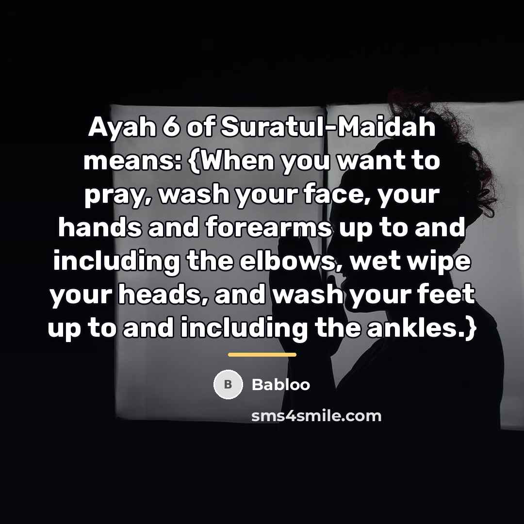 “Ayah 6 of Suratul-Maidah means: {When you want to pray,…” quote by Babloo