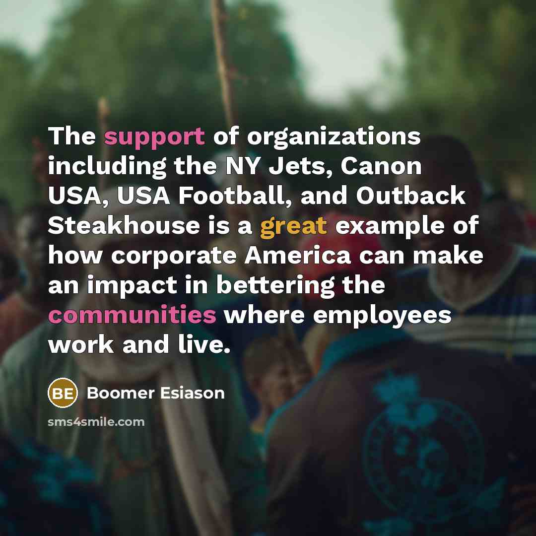 “The support of organizations including the NY Jets, Canon USA,…” quote by Boomer Esiason