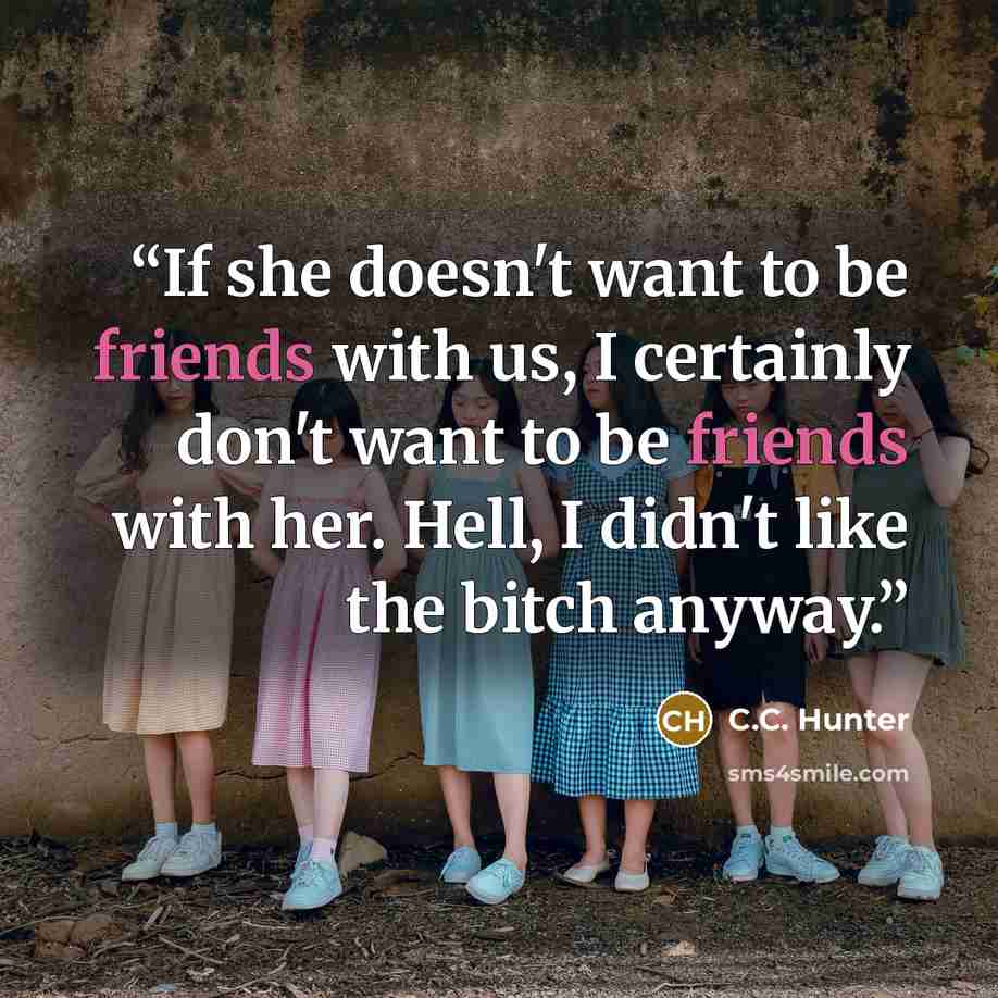 “If she doesn't want to be friends with us, I certainly don't want to be friends with her. Hell, I didn't like the bitch anyway.” quote by C.C. Hunter