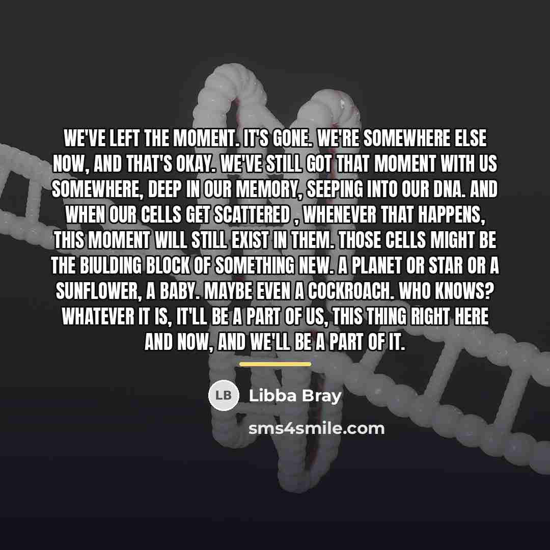 “We've left the moment. It's gone. We're somewhere else now,…” quote by Libba Bray