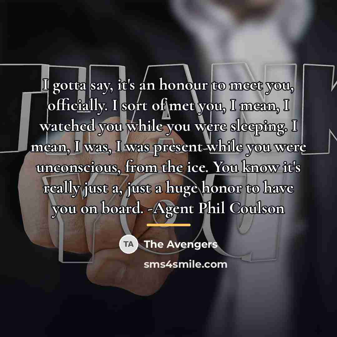 “I gotta say, it's an honour to meet you, officially.…” quote by The Avengers