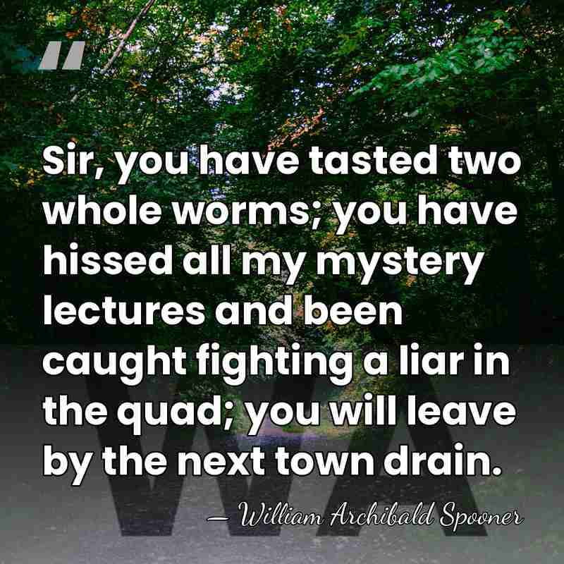 Sir, you have tasted two whole worms; you have hissed all my&hellip; - William Archibald Spooner