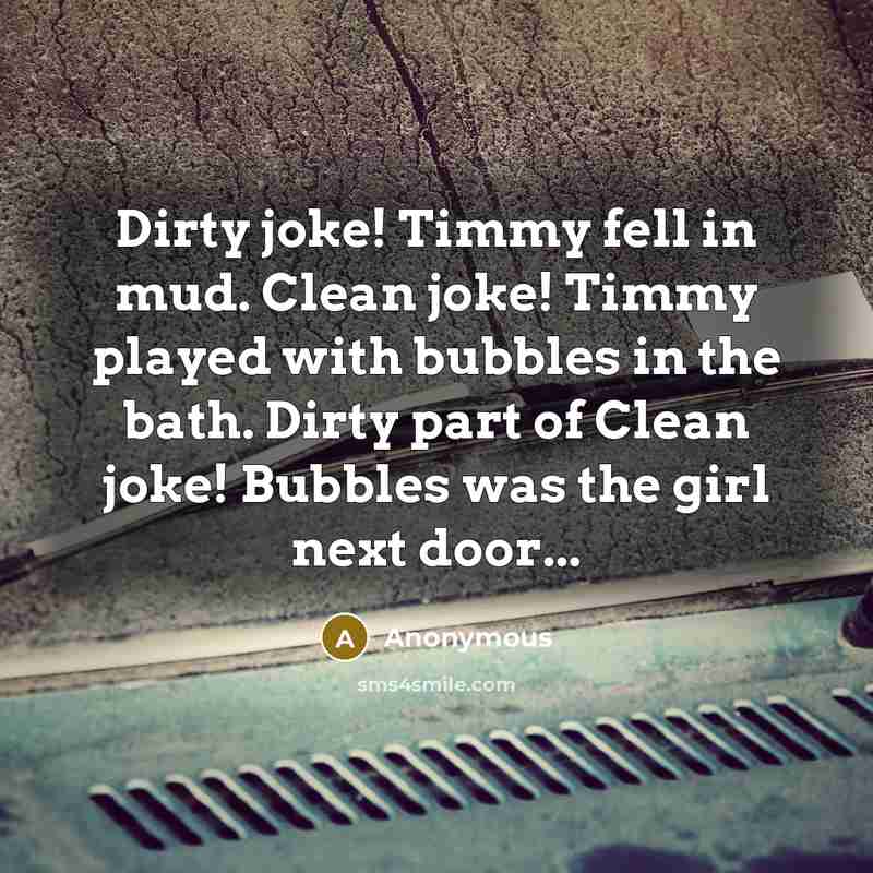 “Dirty joke! Timmy fell in mud. Clean joke! Timmy played…” quote by Anonymous