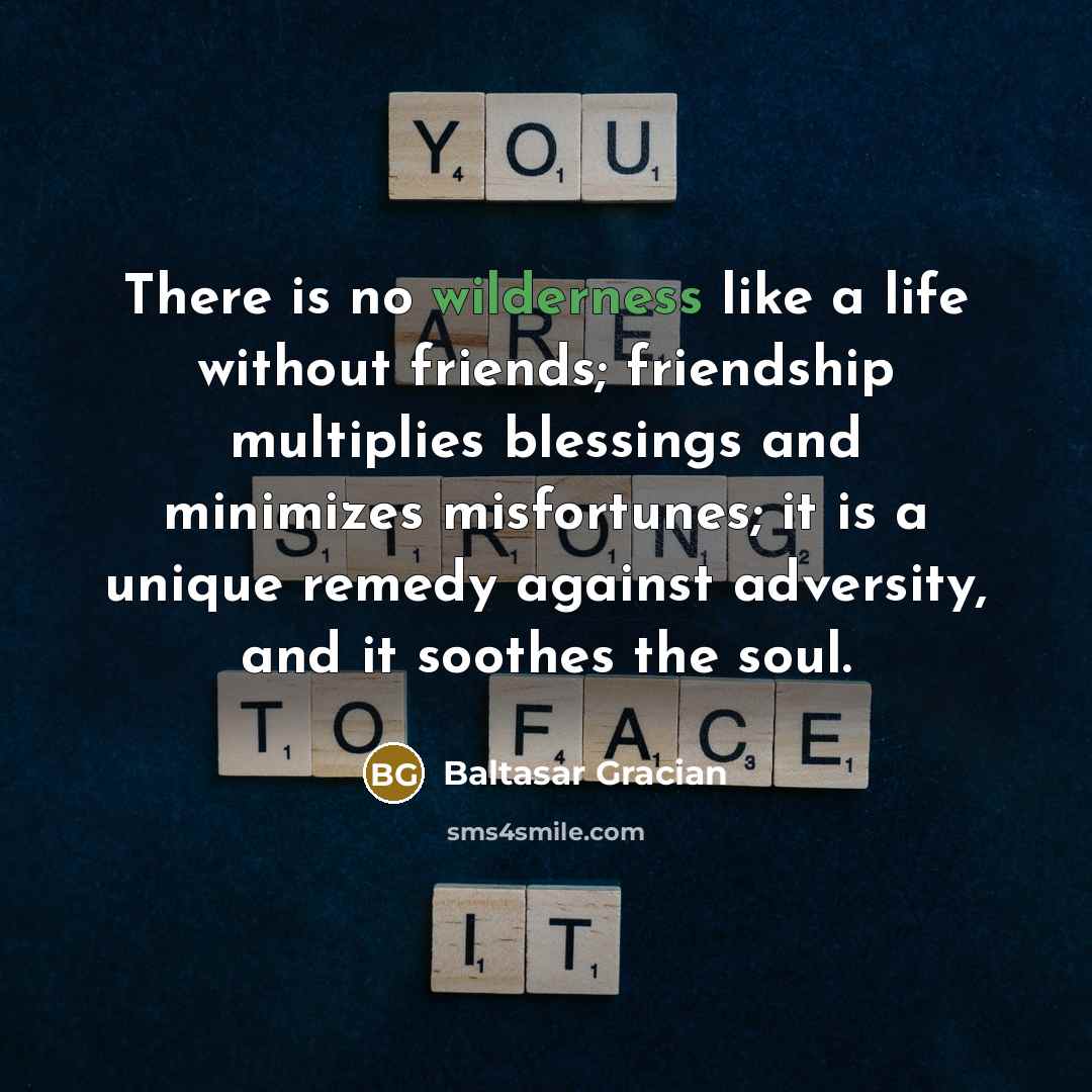 “There is no wilderness like a life without friends; friendship…” quote by Baltasar Gracian