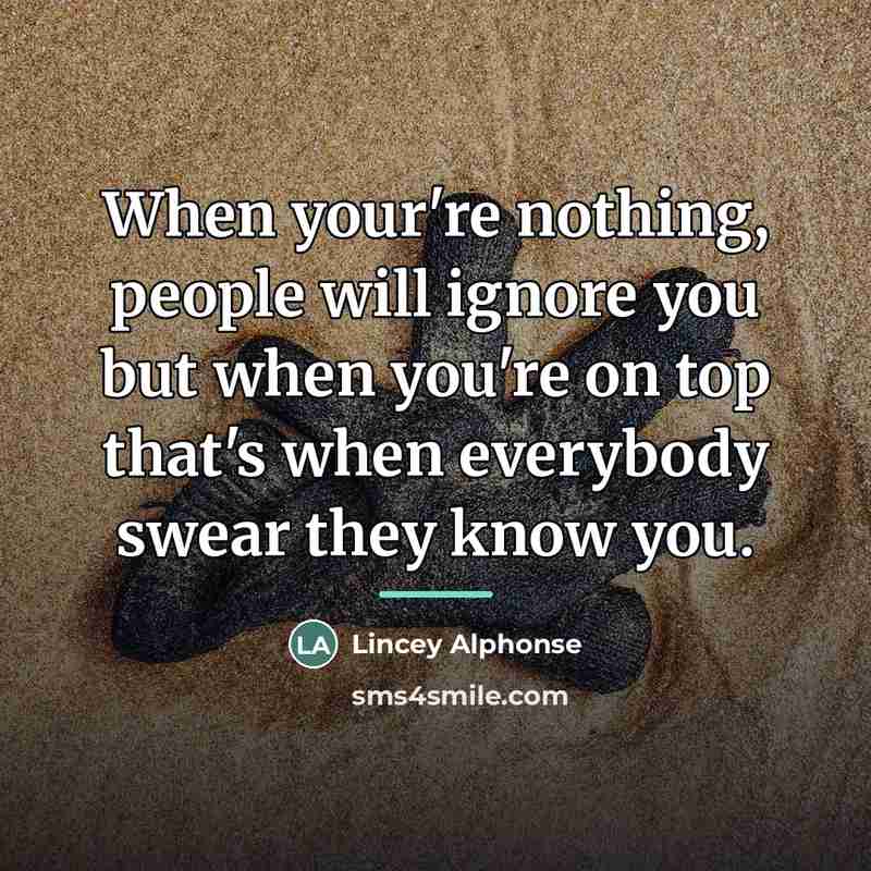 “When your're nothing, people will ignore you but when you're…” quote by Lincey Alphonse