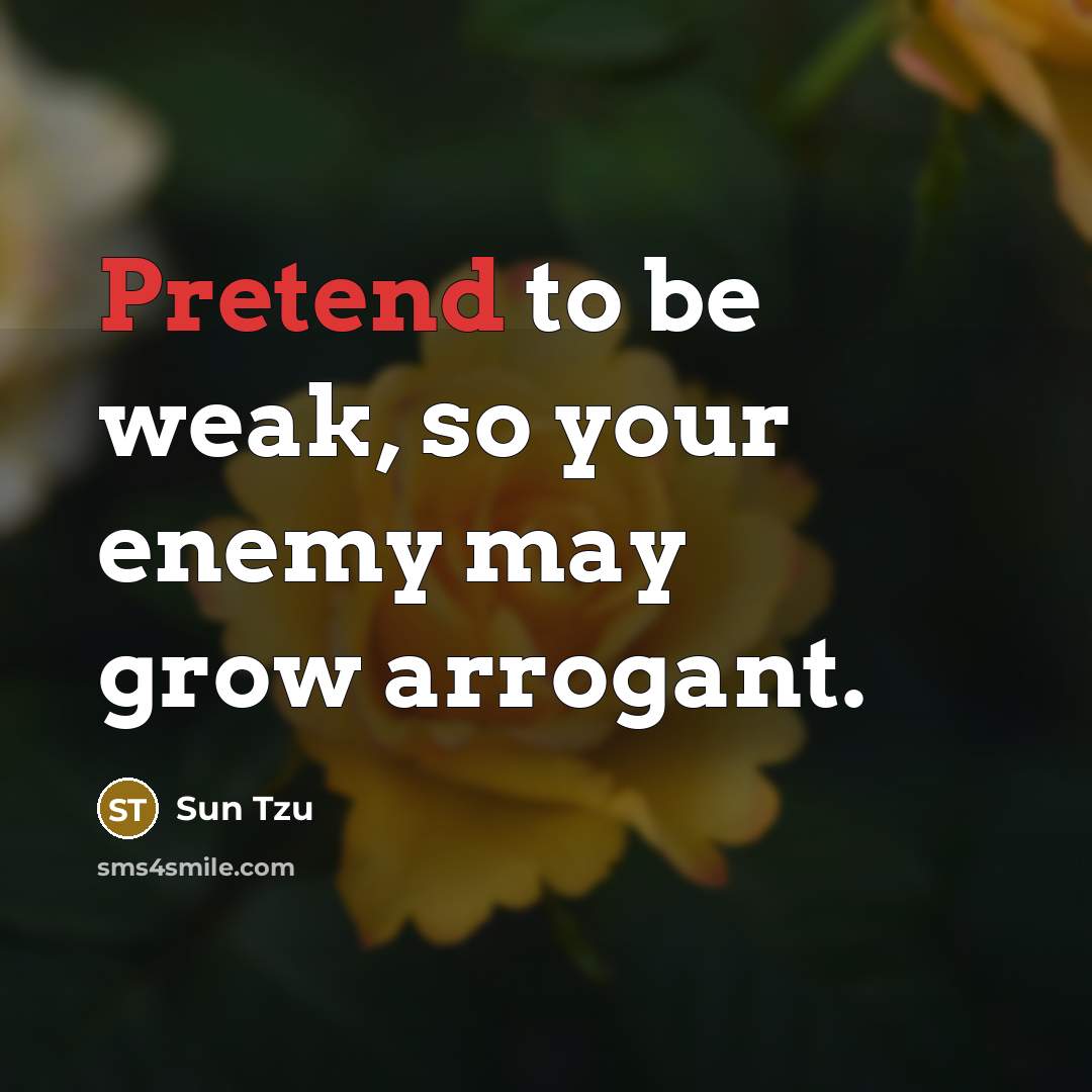 “Pretend to be weak, so your enemy may grow arrogant.…” quote by Sun Tzu