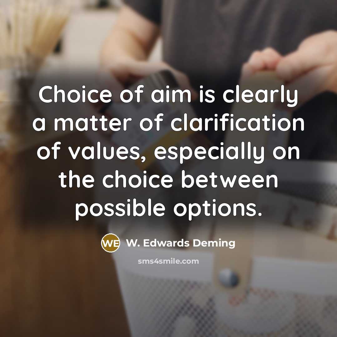 “Choice of aim is clearly a matter of clarification of…” quote by W. Edwards Deming