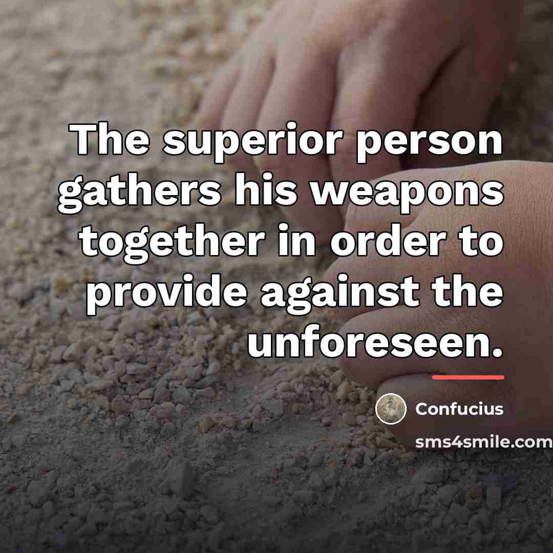 “The superior person gathers his weapons together in order to…” quote by Confucius
