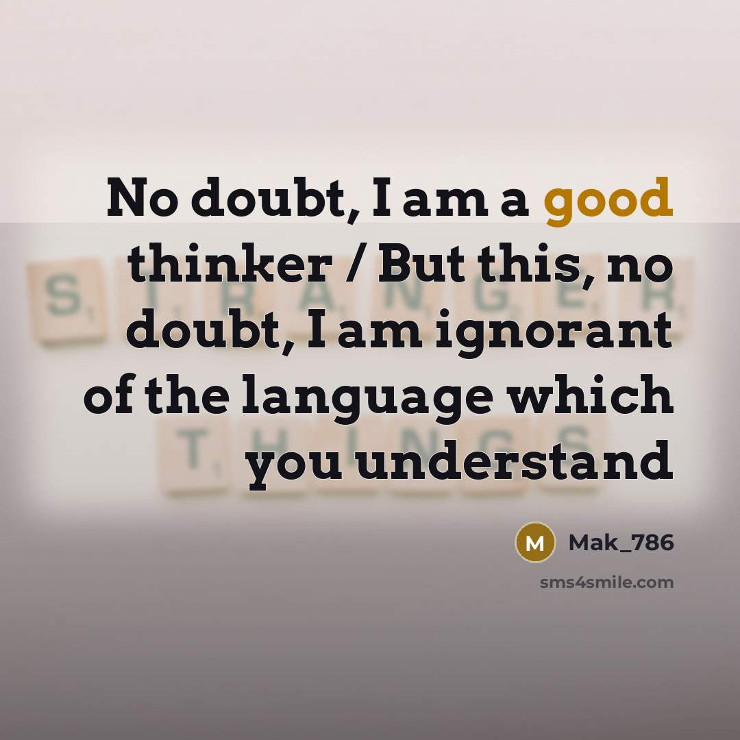 “No doubt, I am a good thinker / But this, no doubt, I am ignorant of the language which you understand” quote by Mak_786