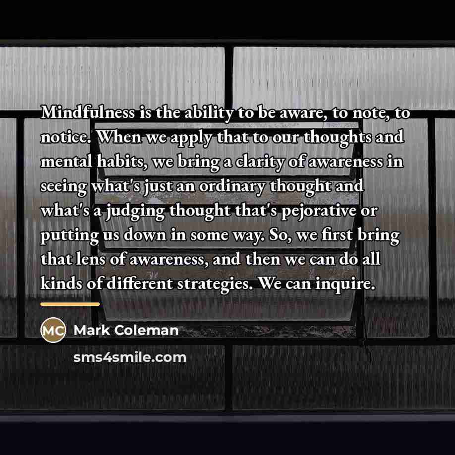 “Mindfulness is the ability to be aware, to note, to…” quote by Mark Coleman