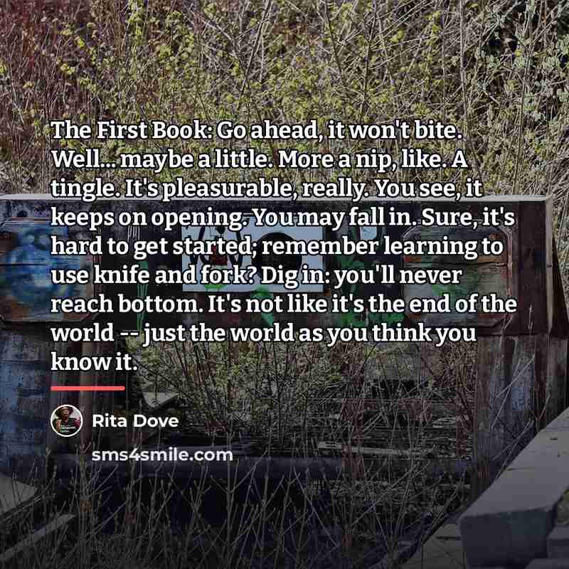 “The First Book: Go ahead, it won't bite. Well... maybe…” quote by Rita Dove